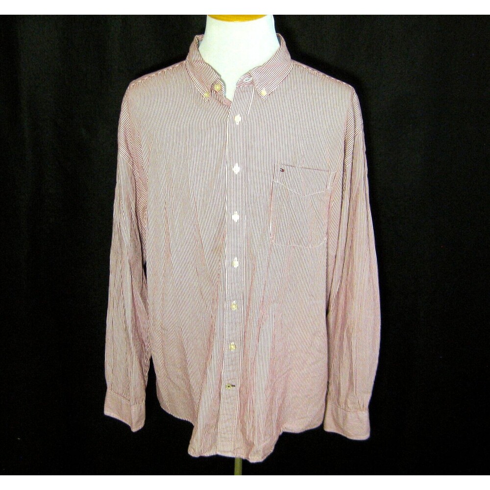 TOMMY HILFIGER Mens (Size 2XL) Red Long Sleeve Button Front Shirt Seersucker Top